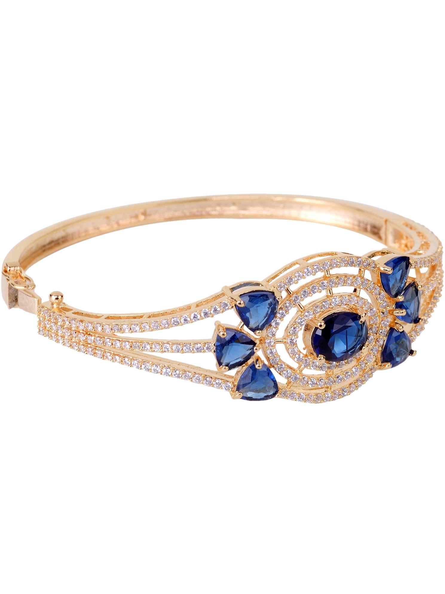 Gold plated Blue AD studded handcrafted designer Bracelet for Women & Girls