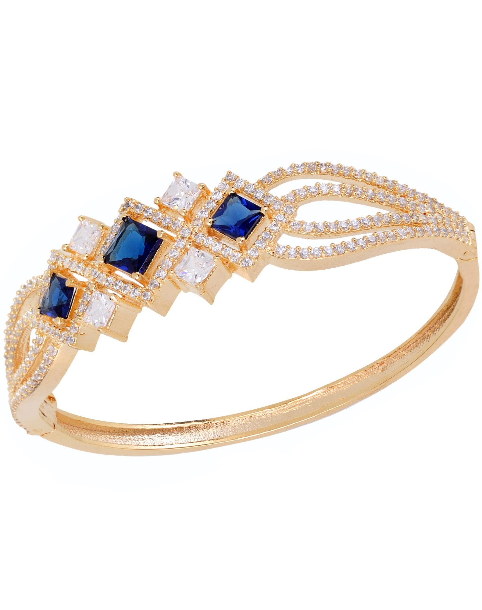 Gold plated Blue AD studded handcrafted stylish Bracelet for Women & Girls