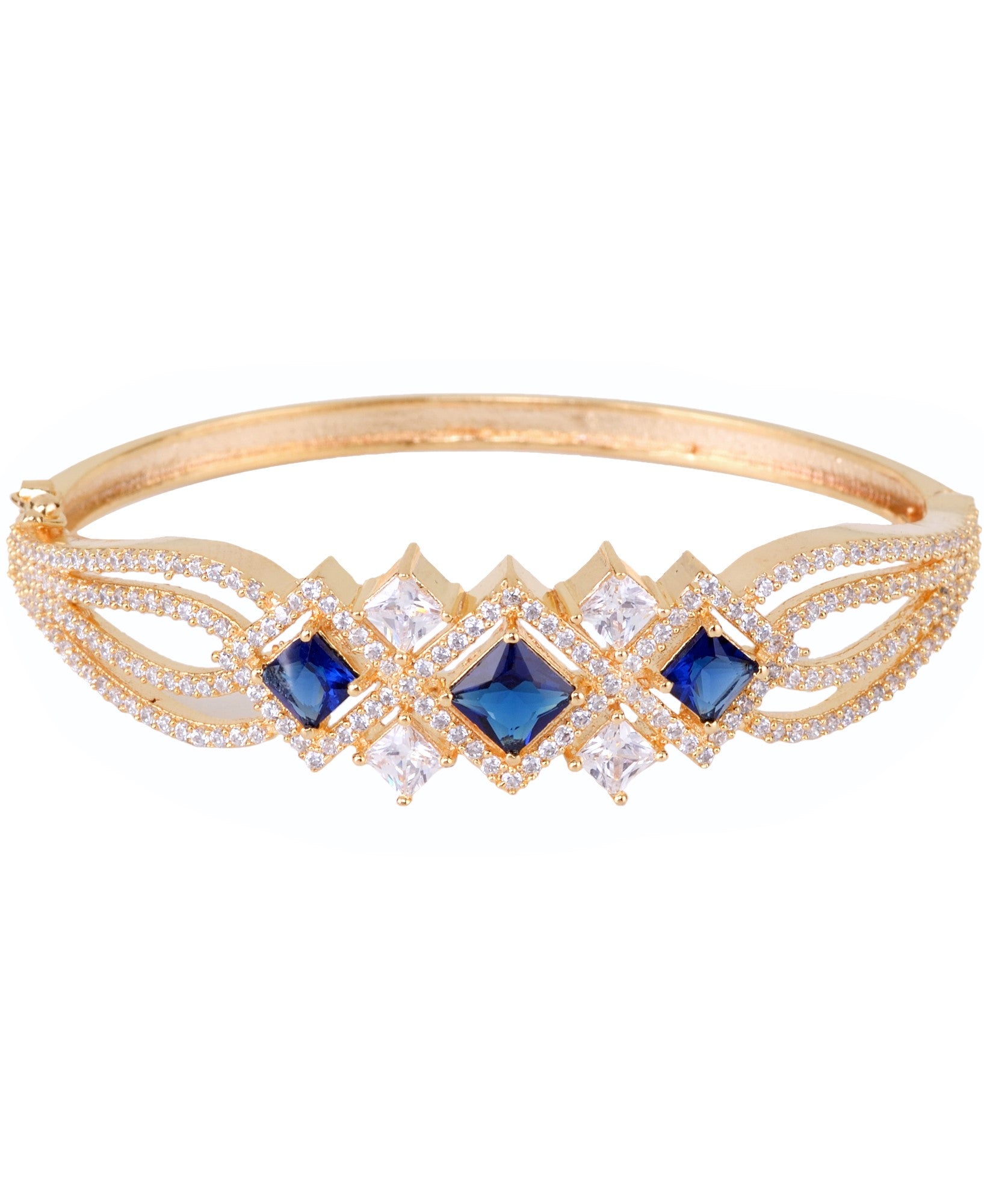 Gold plated Blue AD studded handcrafted stylish Bracelet for Women & Girls