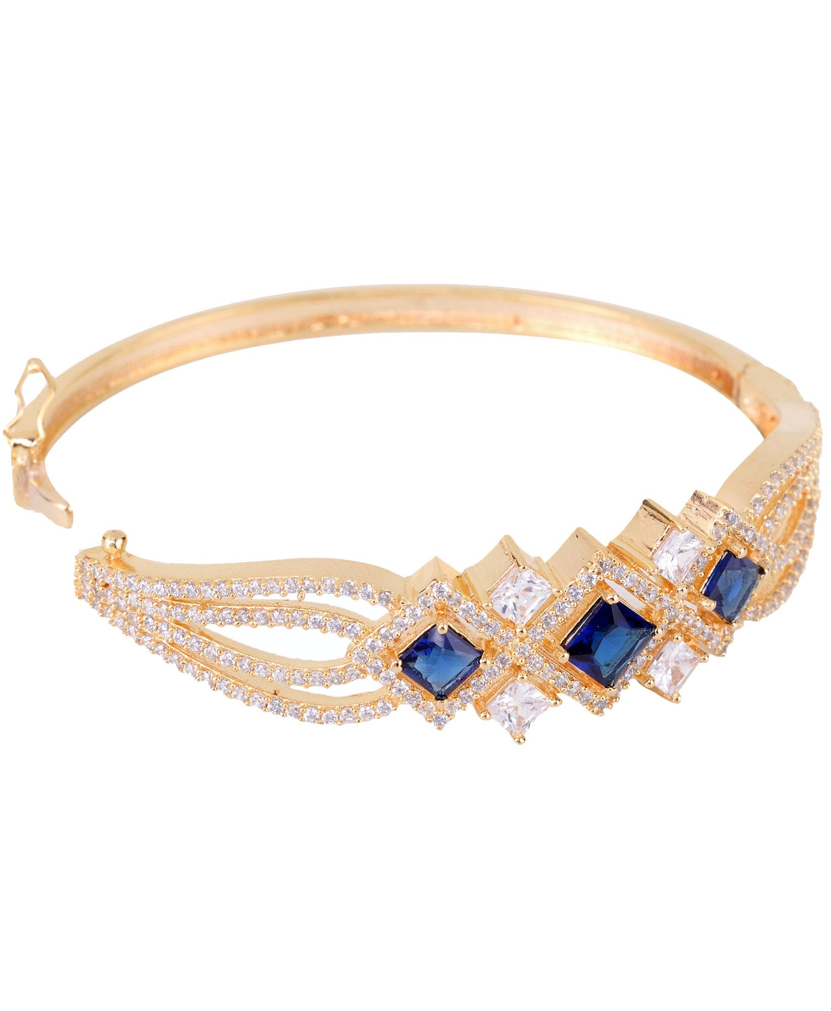 Gold plated Blue AD studded handcrafted stylish Bracelet for Women & Girls