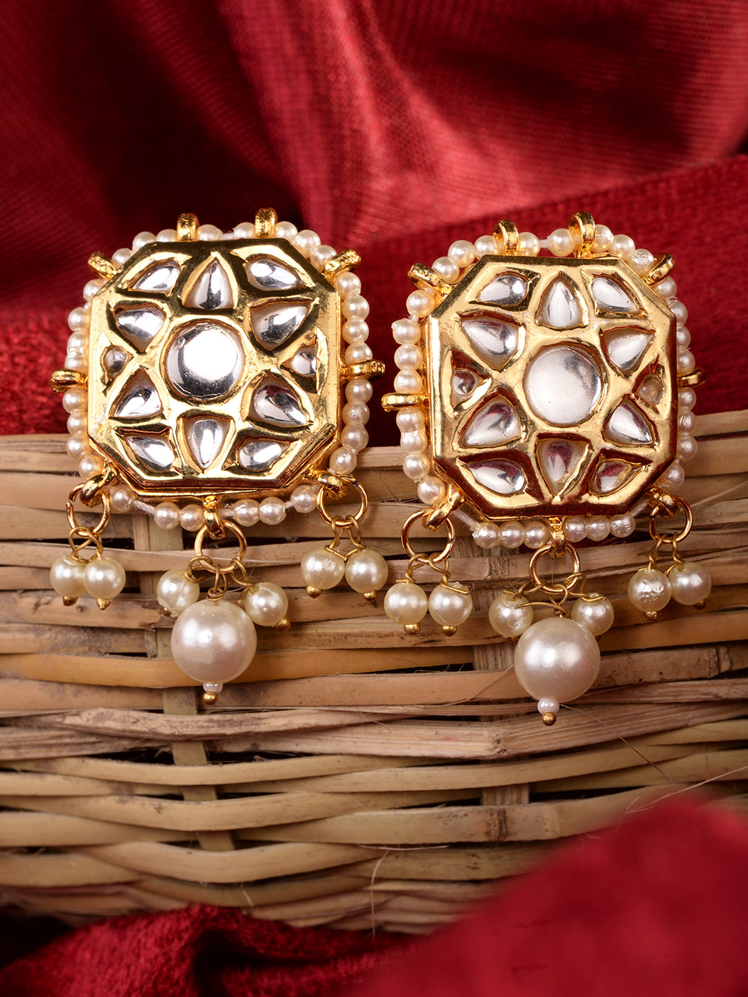 Gold Plated Kundan Square Studs Earrings