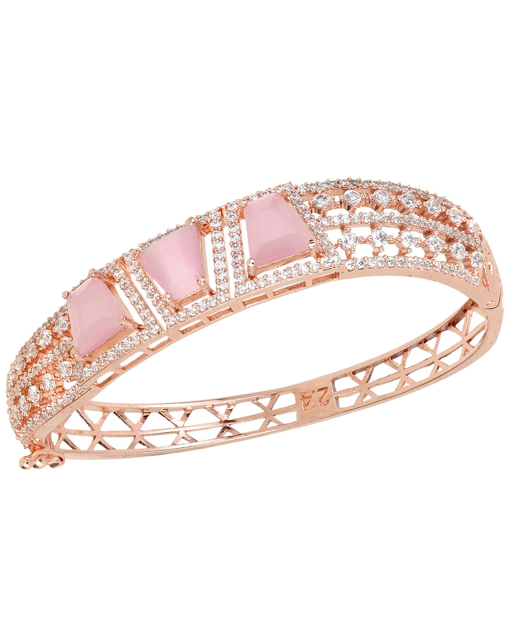 Rose Gold plated Pink AD Handcrafted Bracelet for Women & Girls