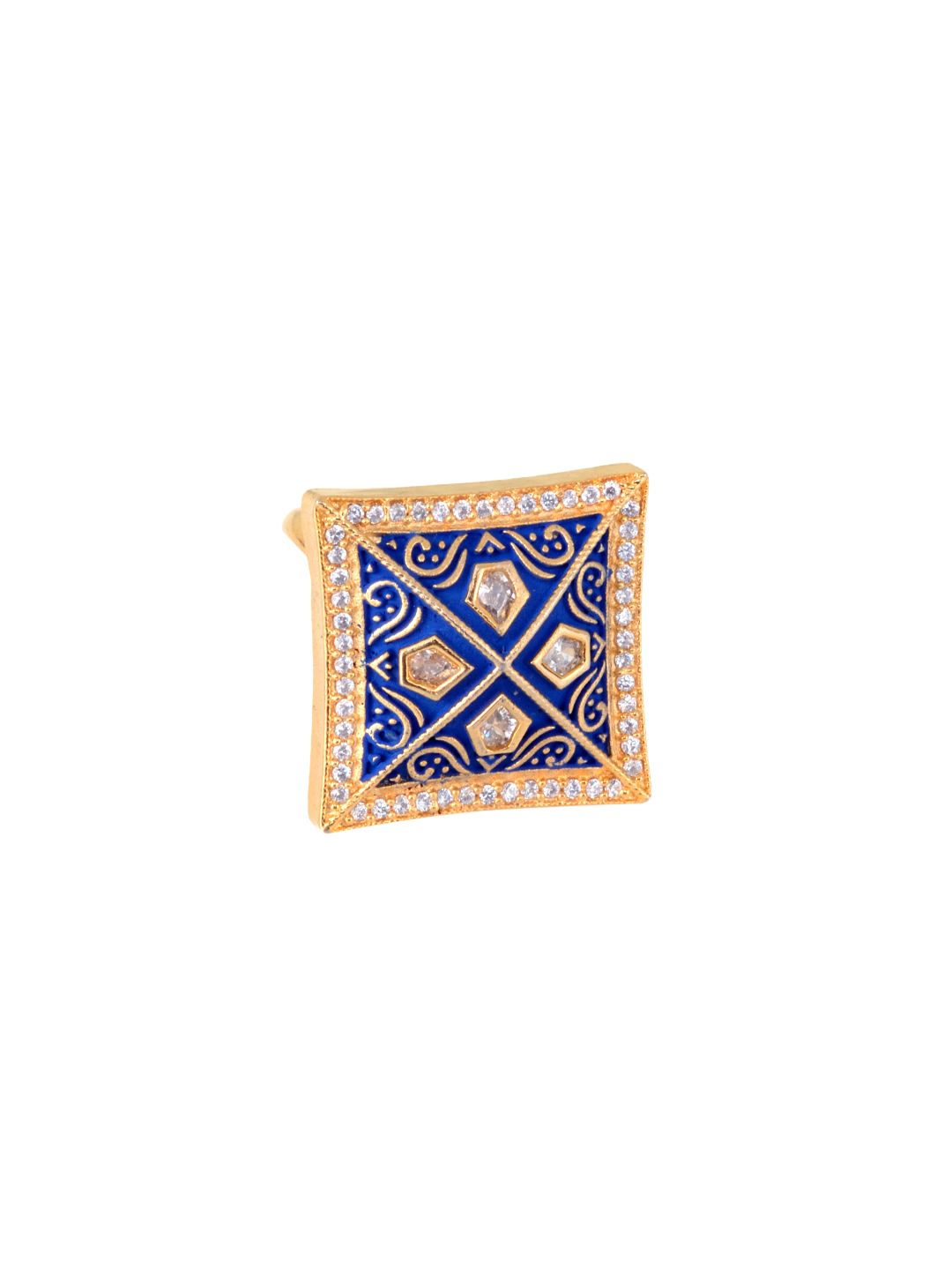 Gold plated Blue AD studded handcrafted adjustable square Ring for Women & Girls