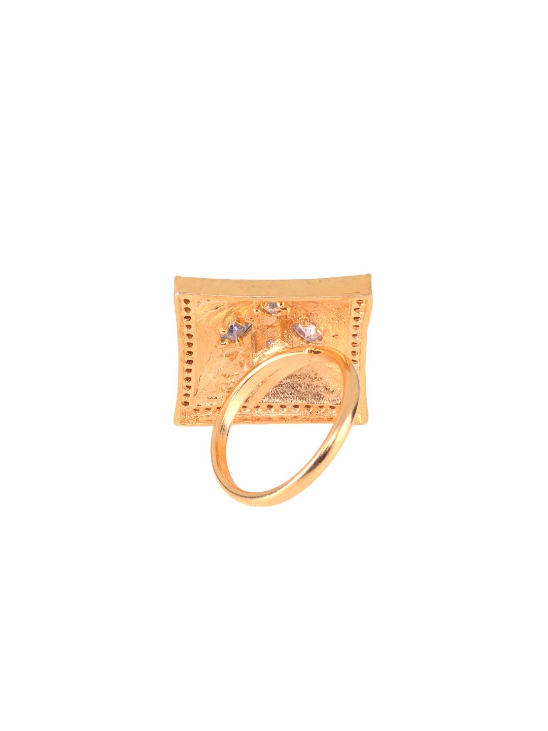 Gold plated Blue AD studded handcrafted adjustable square Ring for Women & Girls