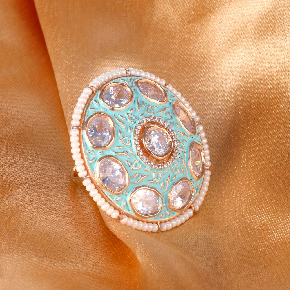 Gold plated Mint AD studded handcrafted adjustable Ring for Women & Girls