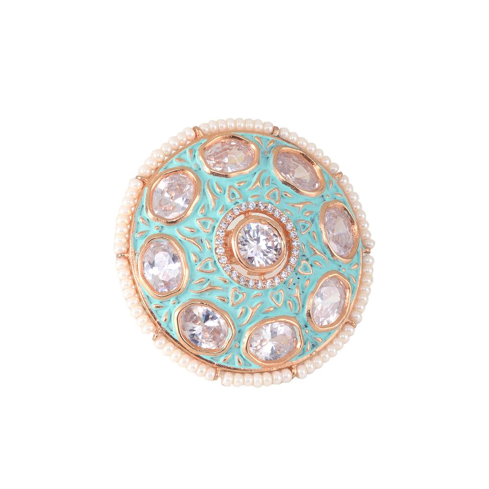 Gold plated Mint AD studded handcrafted adjustable Ring for Women & Girls