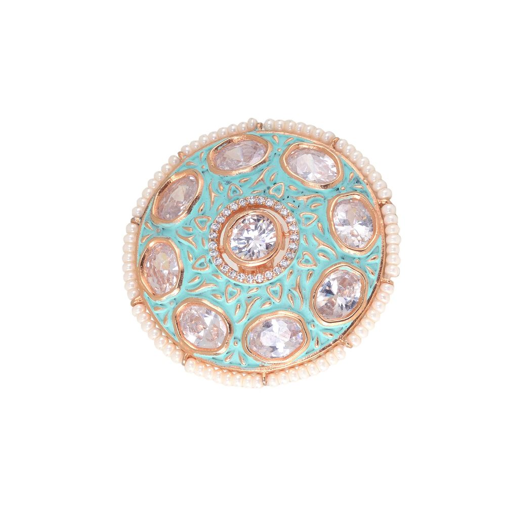 Gold plated Mint AD studded handcrafted adjustable Ring for Women & Girls