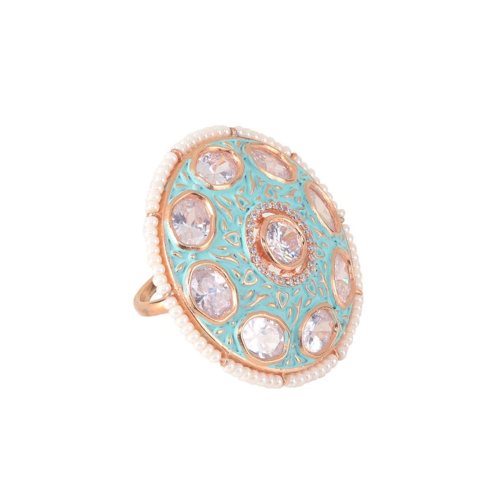 Gold plated Mint AD studded handcrafted adjustable Ring for Women & Girls