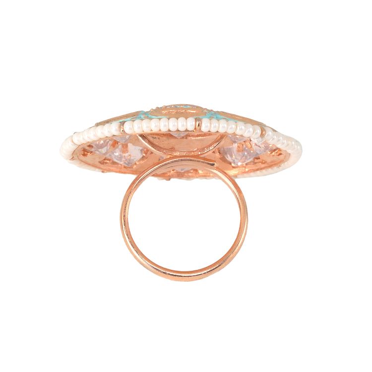 Gold plated Mint AD studded handcrafted adjustable Ring for Women & Girls