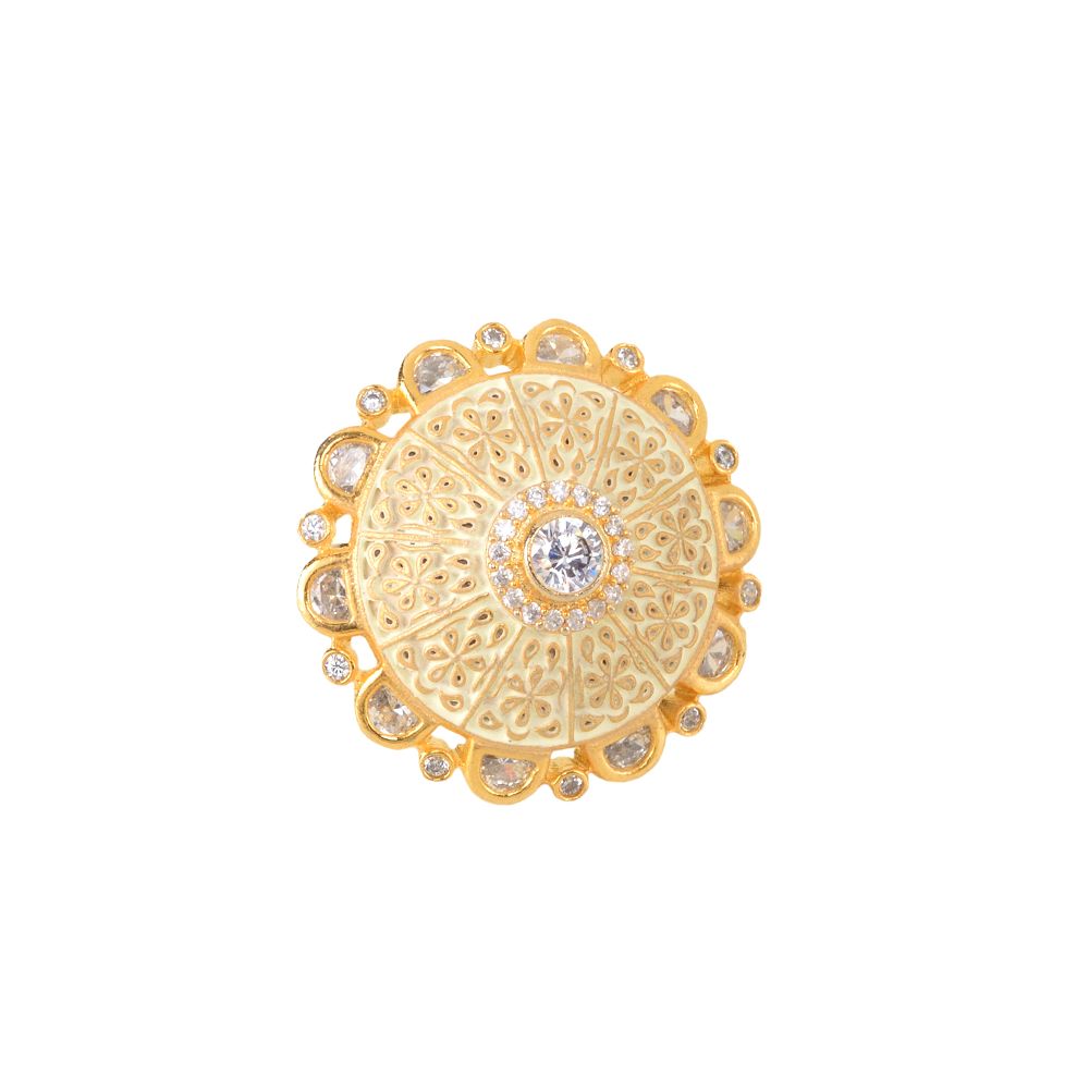 Gold plated Cream AD studded handcrafted adjustable Ring for Women & Girls