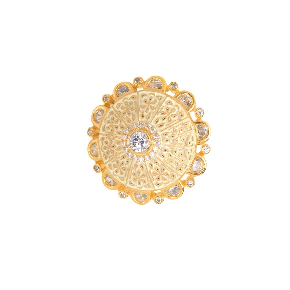 Gold plated Cream AD studded handcrafted adjustable Ring for Women & Girls