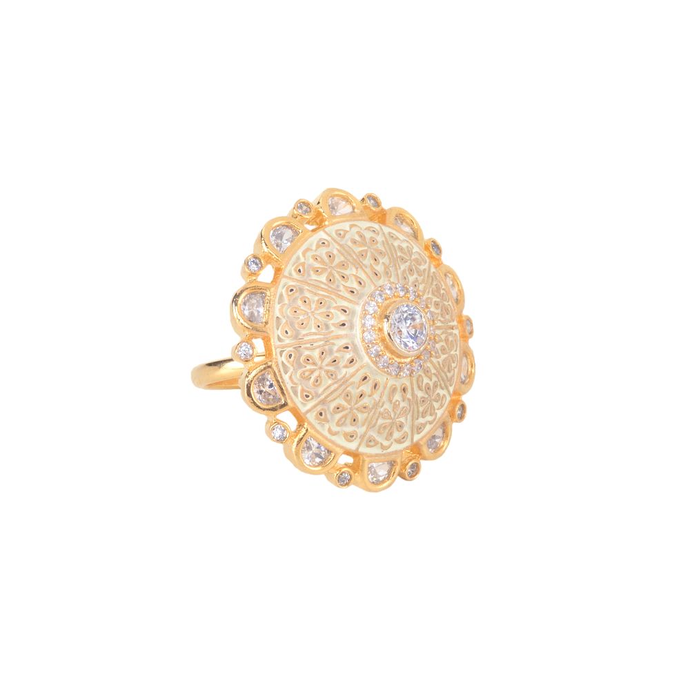 Gold plated Cream AD studded handcrafted adjustable Ring for Women & Girls