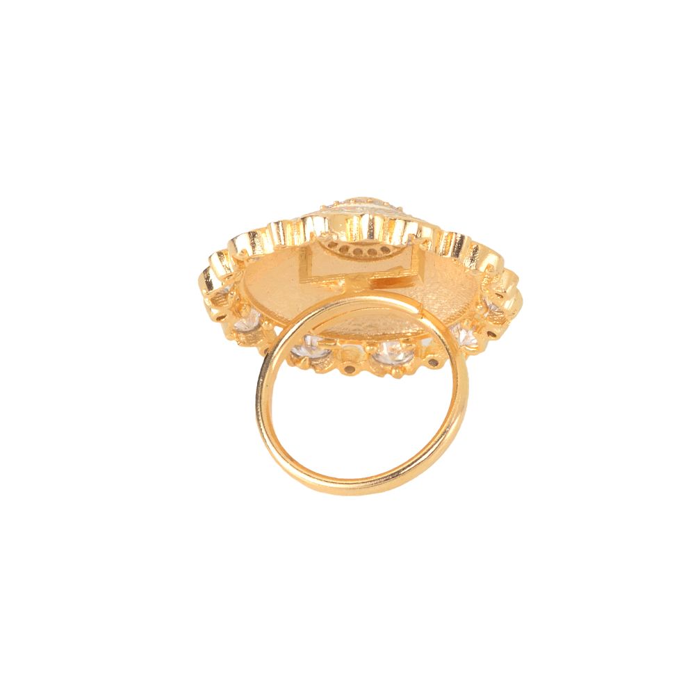 Gold plated Cream AD studded handcrafted adjustable Ring for Women & Girls