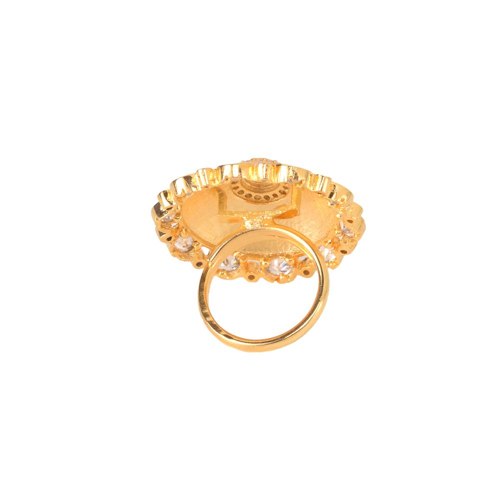Gold plated Pink colourAmerican Diamond studded handcrafted adjustable Ring for Women & Girls