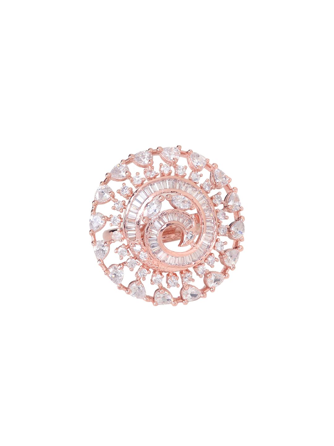 Rose Gold plated White AD studded handcrafted adjustable Ring for Women & Girls