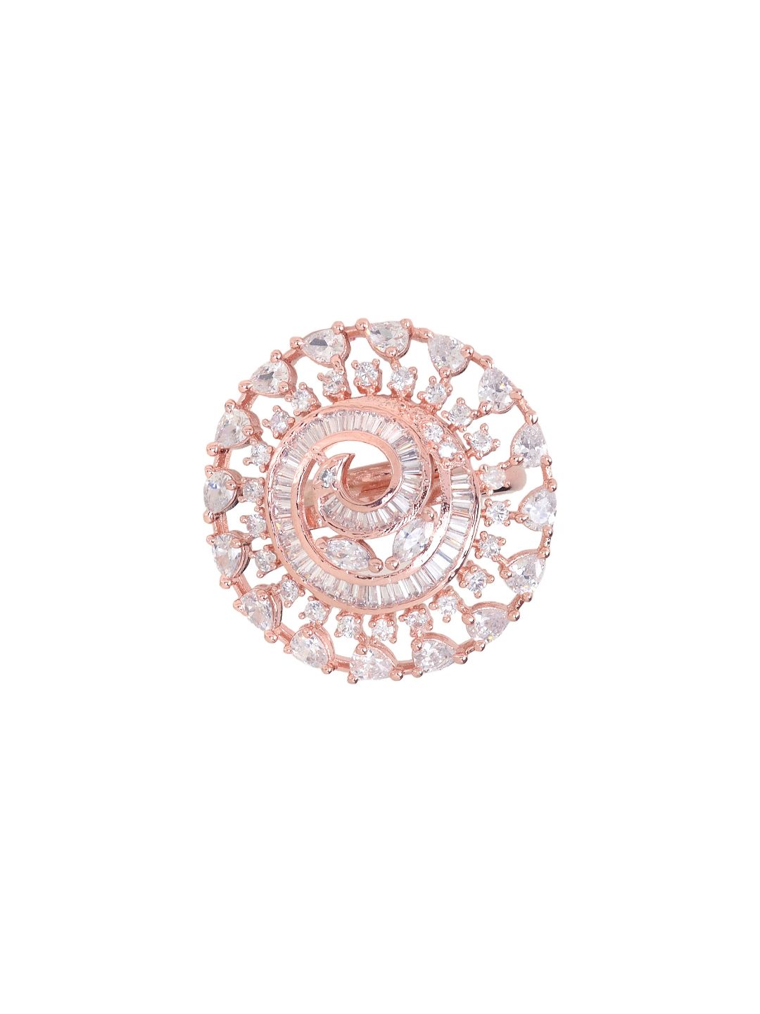 Rose Gold plated White AD studded handcrafted adjustable Ring for Women & Girls