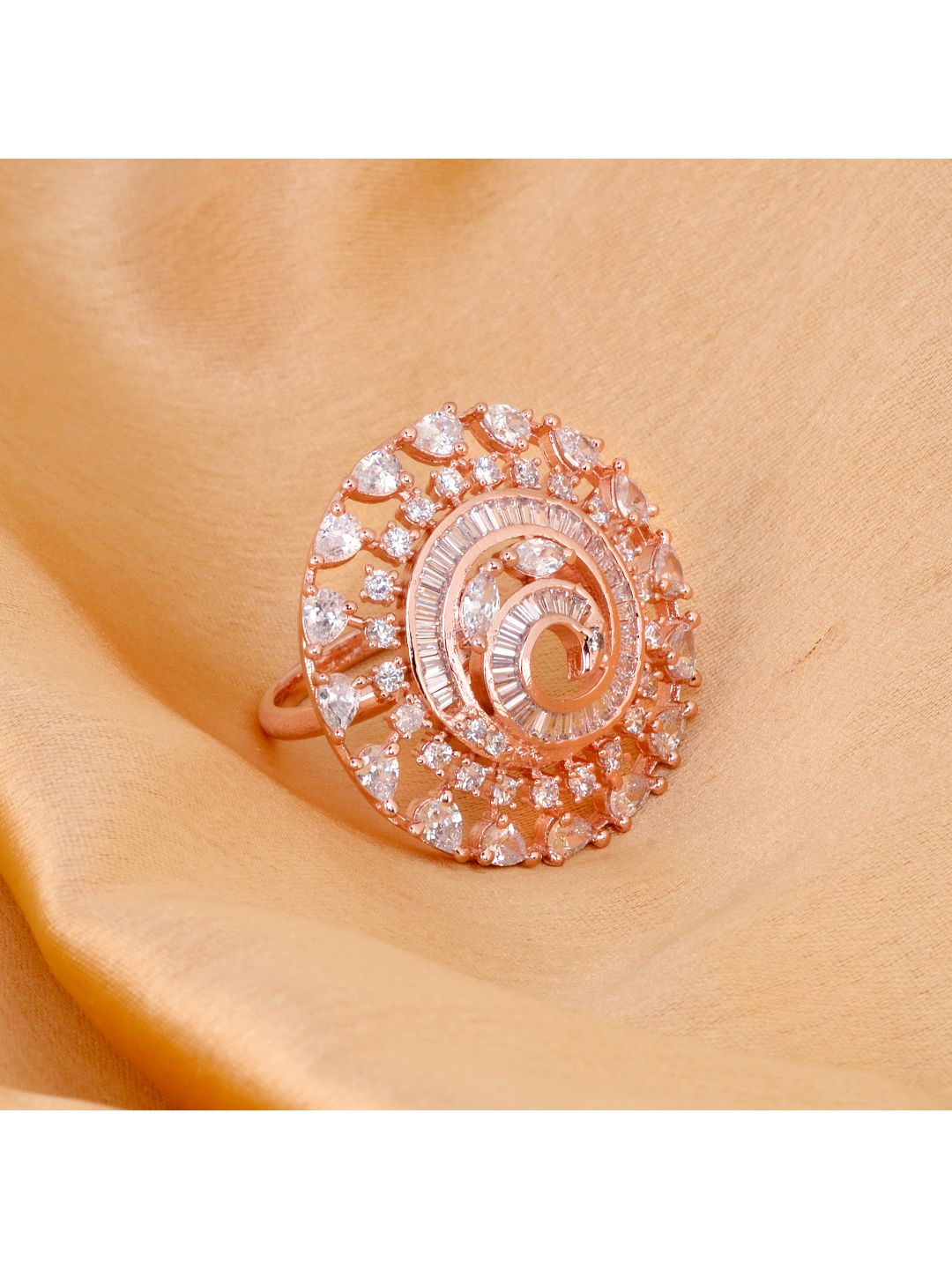 Rose Gold plated White AD studded handcrafted adjustable Ring for Women & Girls