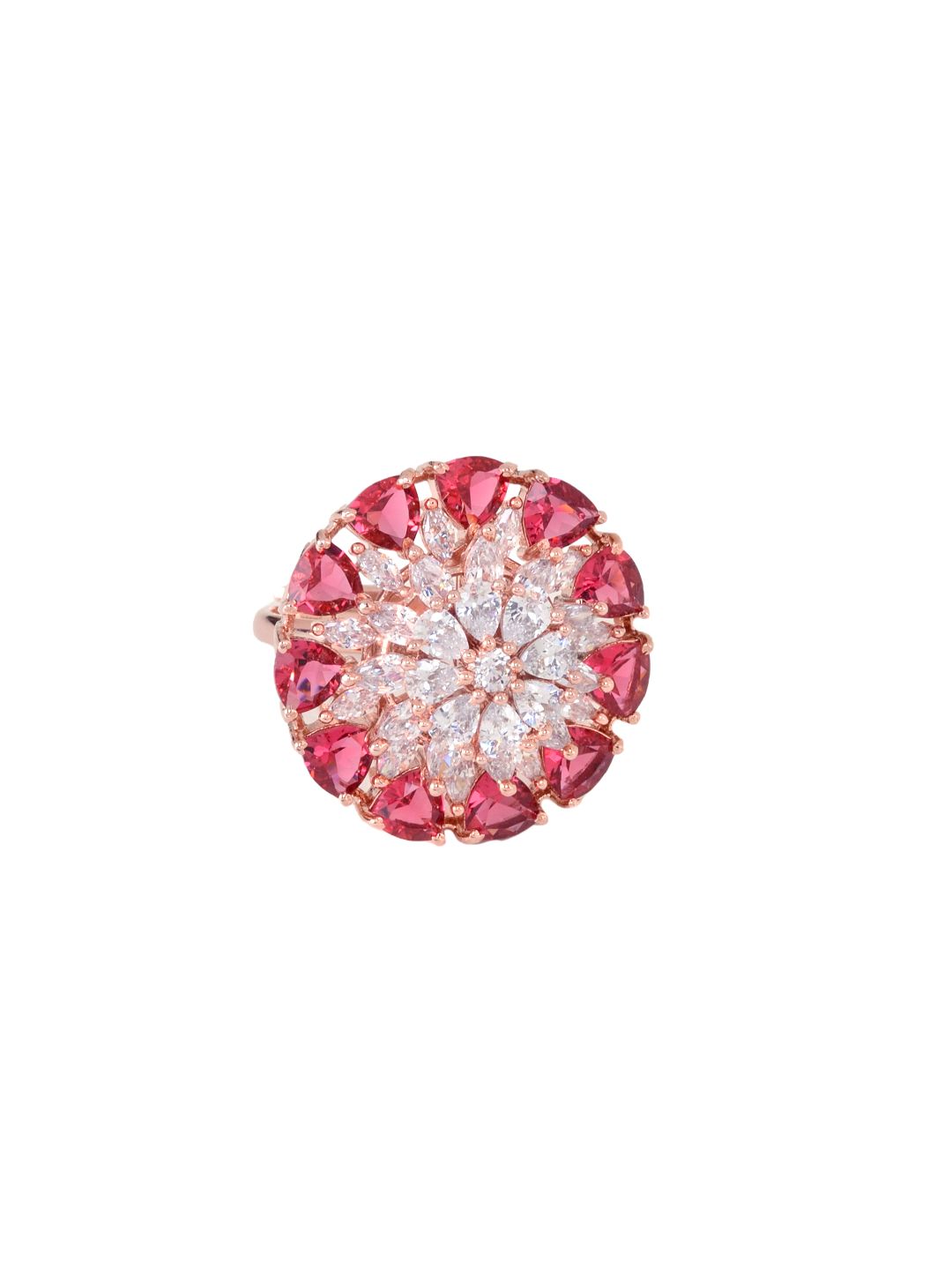 Rose Gold plated Ruby AD studded handcrafted adjustable Ring for Women & Girls