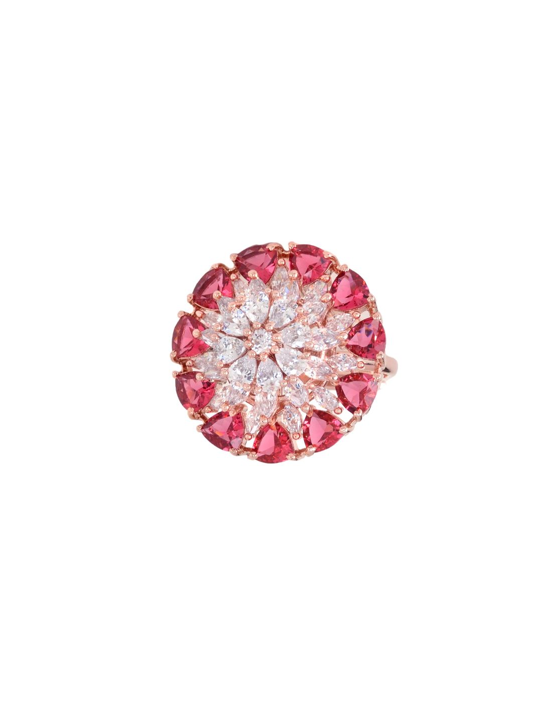 Rose Gold plated Ruby AD studded handcrafted adjustable Ring for Women & Girls