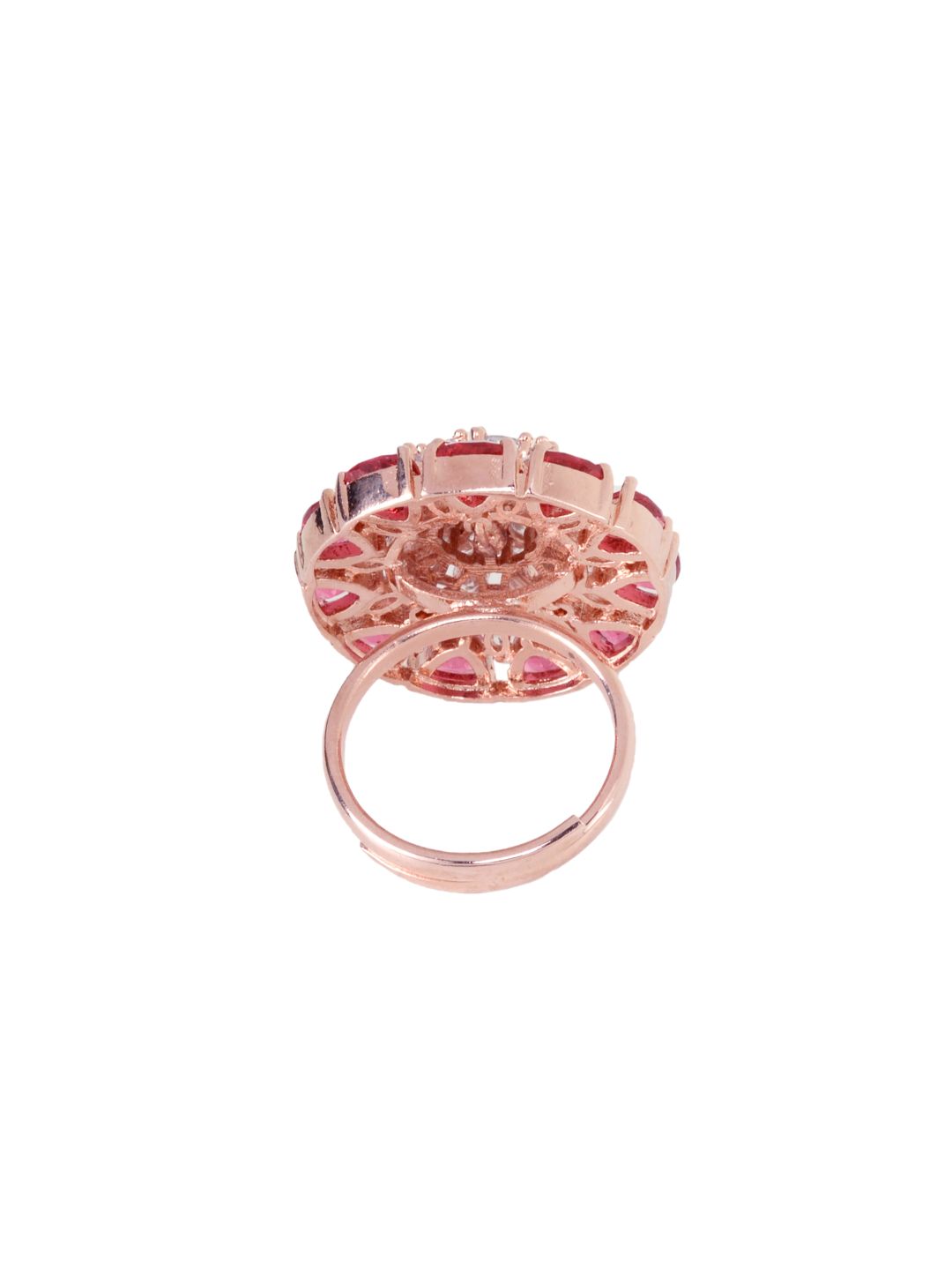 Rose Gold plated Ruby AD studded handcrafted adjustable Ring for Women & Girls