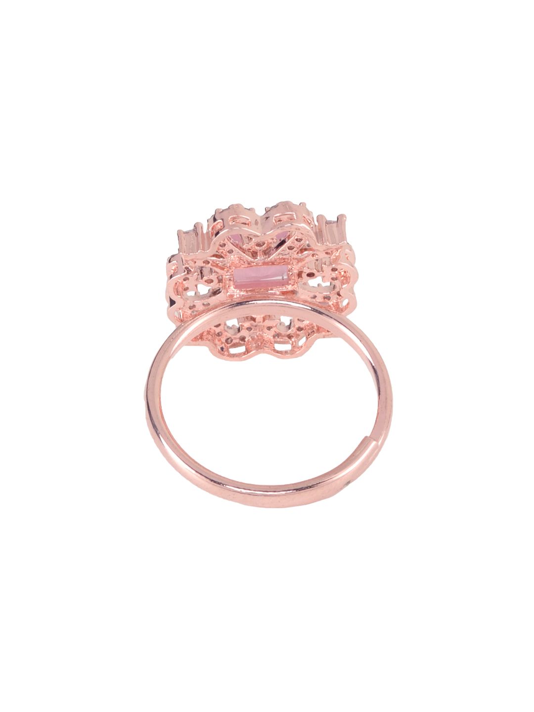 Rose Gold plated Pink AD studded handcrafted adjustable Ring for Women & Girls