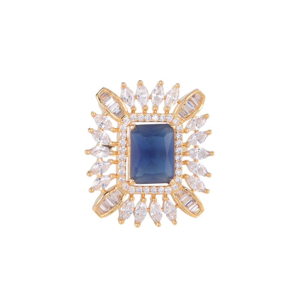 Gold plated Blue AD studded handcrafted adjustable Ring for Women & Girls