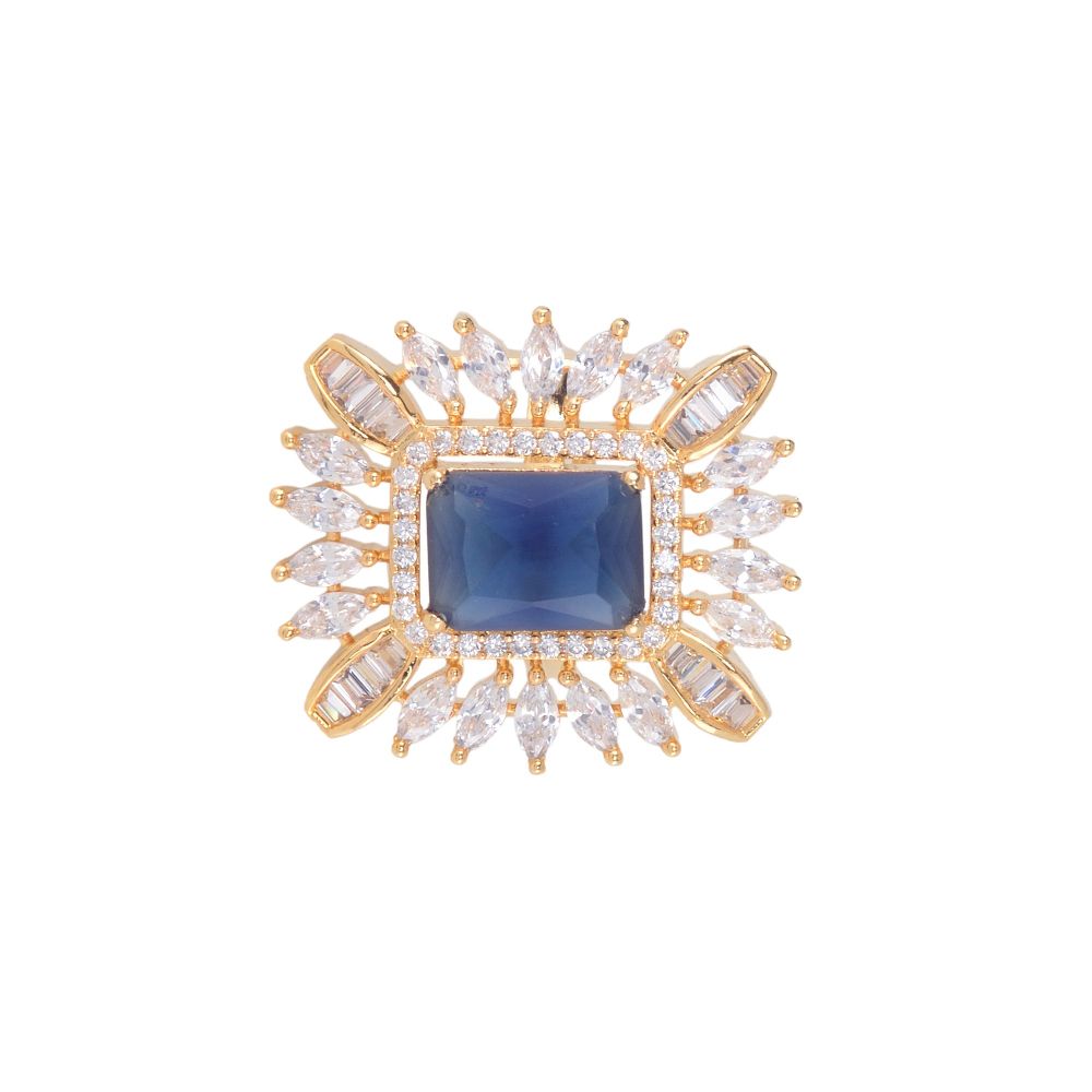 Gold plated Blue AD studded handcrafted adjustable Ring for Women & Girls
