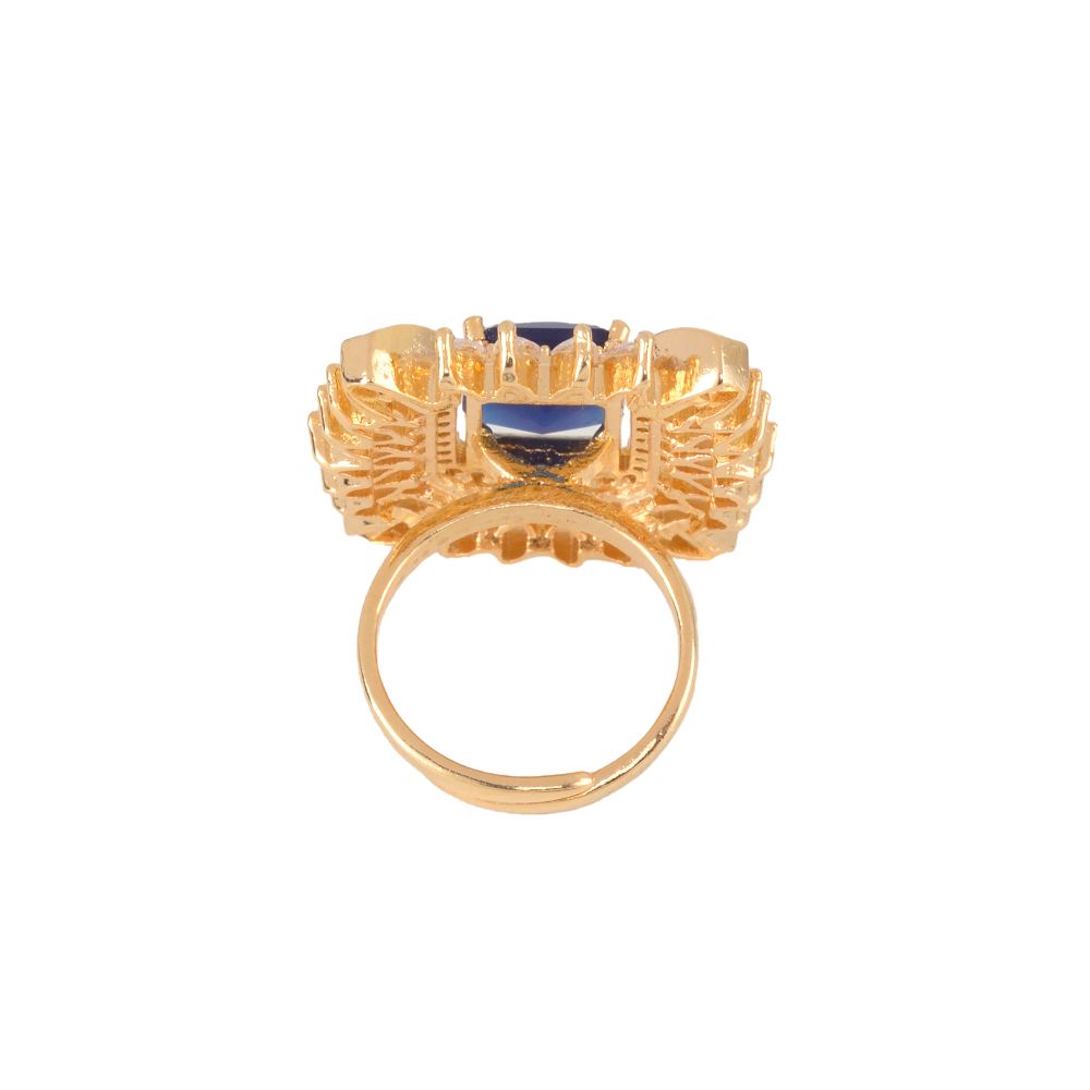 Gold plated Blue AD studded handcrafted adjustable Ring for Women & Girls