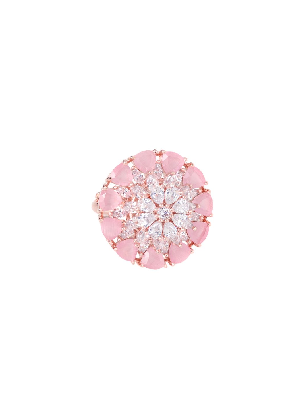 Rose Gold plated Pink AD studded handcrafted adjustable Ring for Women & Girls