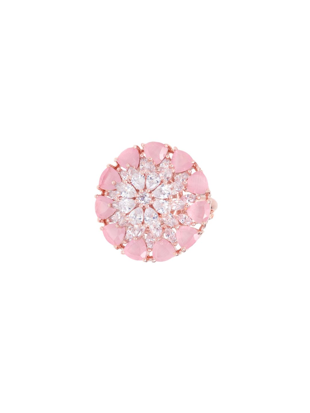 Rose Gold plated Pink AD studded handcrafted adjustable Ring for Women & Girls