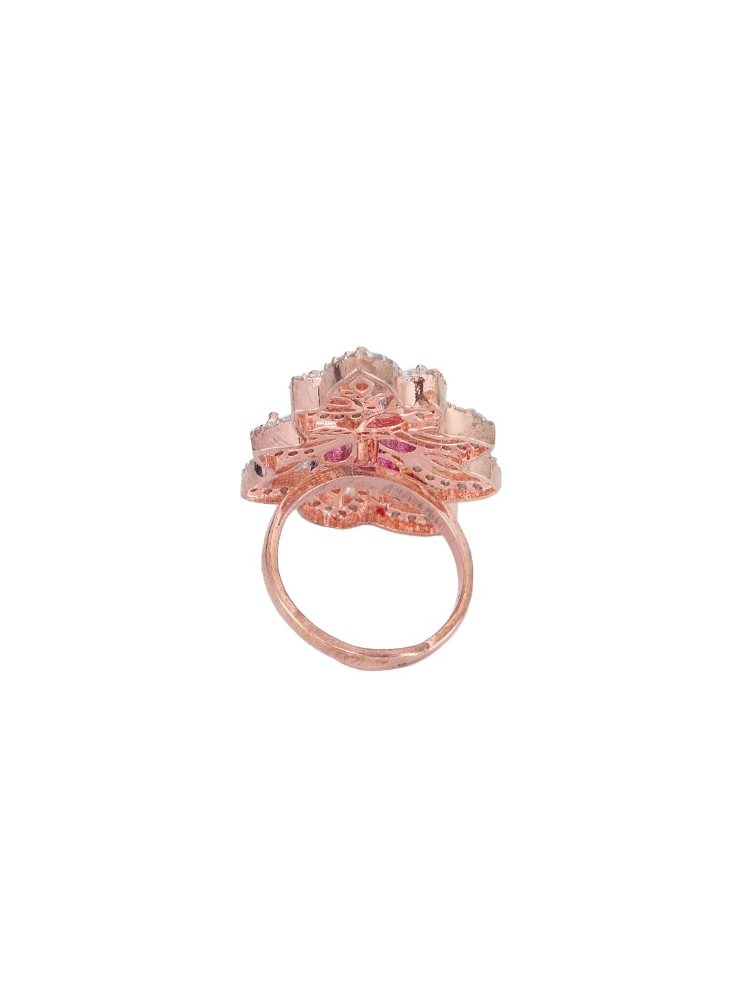 Rose Gold plated Multi AD studded handcrafted adjustable Ring for Women & Girls