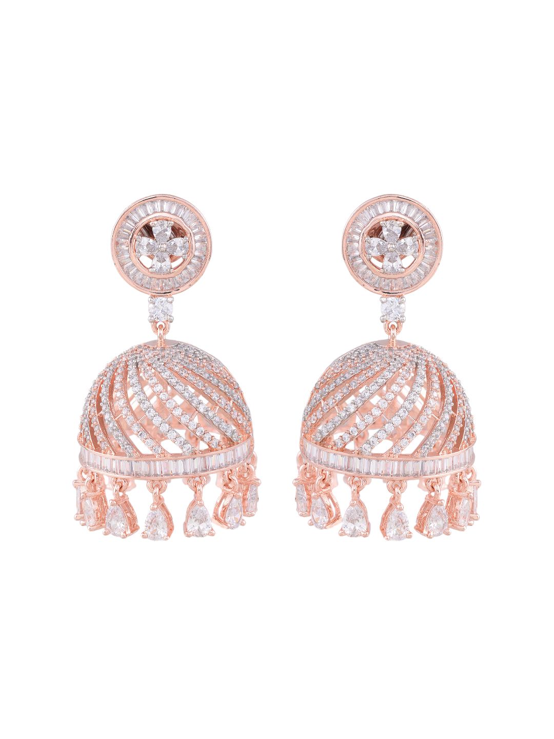 Rose Gold plated AD studded handcrafted Dome shaped Jhumka for Women & Girls