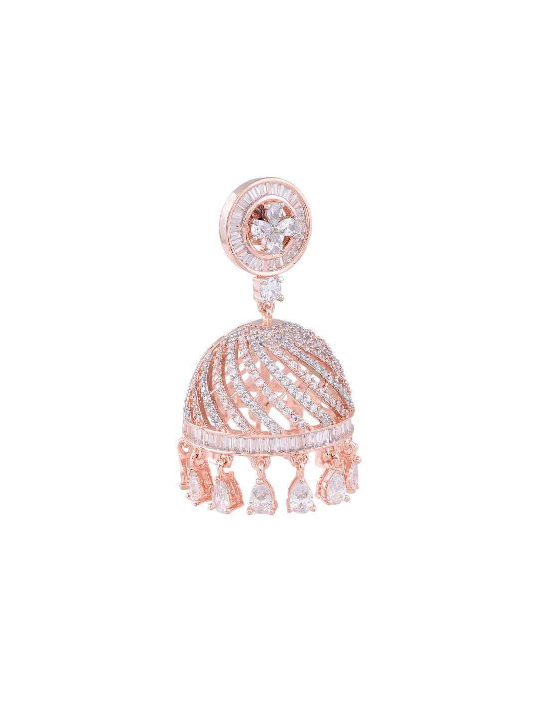 Rose Gold plated AD studded handcrafted Dome shaped Jhumka for Women & Girls