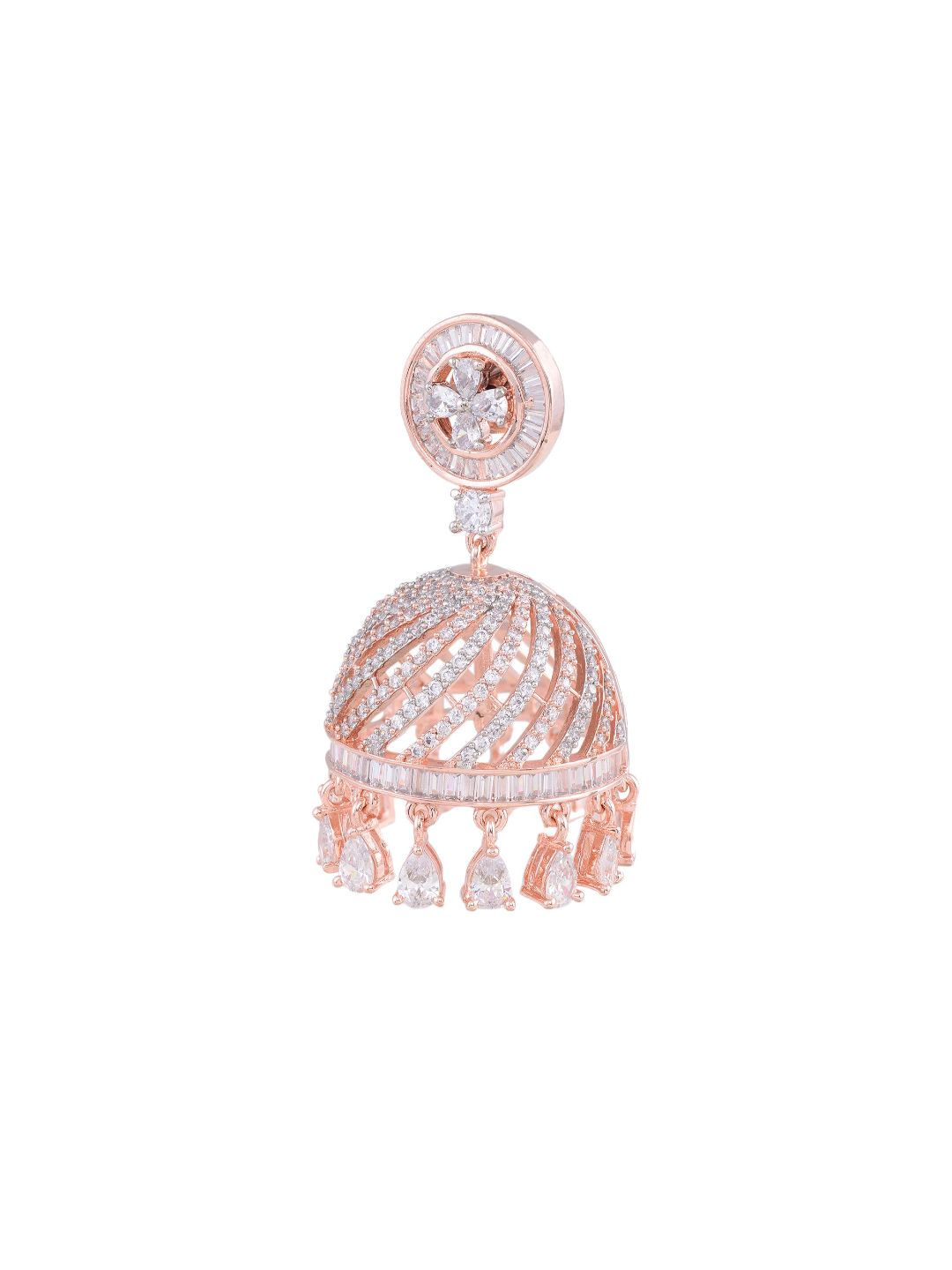 Rose Gold plated AD studded handcrafted Dome shaped Jhumka for Women & Girls