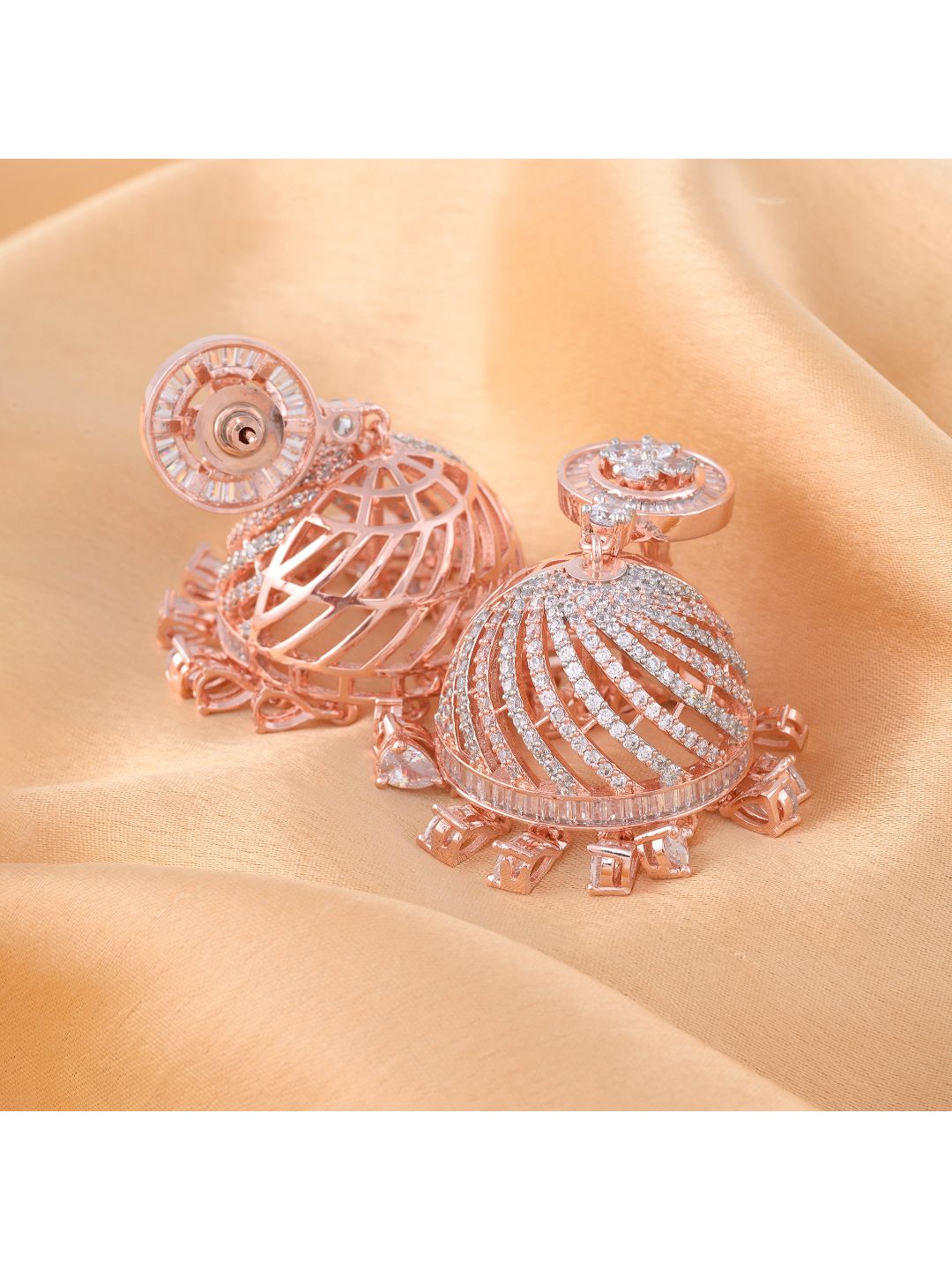 Rose Gold plated AD studded handcrafted Dome shaped Jhumka for Women & Girls
