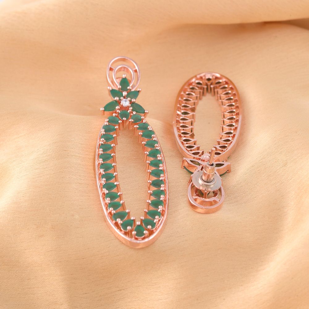 Rose Gold plated Green AD studded handcrafted Dangler Earring for Women and Girls