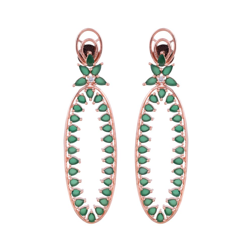 Rose Gold plated Green AD studded handcrafted Dangler Earring for Women and Girls