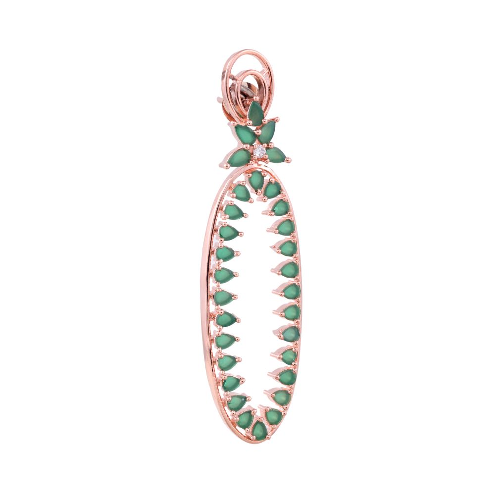 Rose Gold plated Green AD studded handcrafted Dangler Earring for Women and Girls