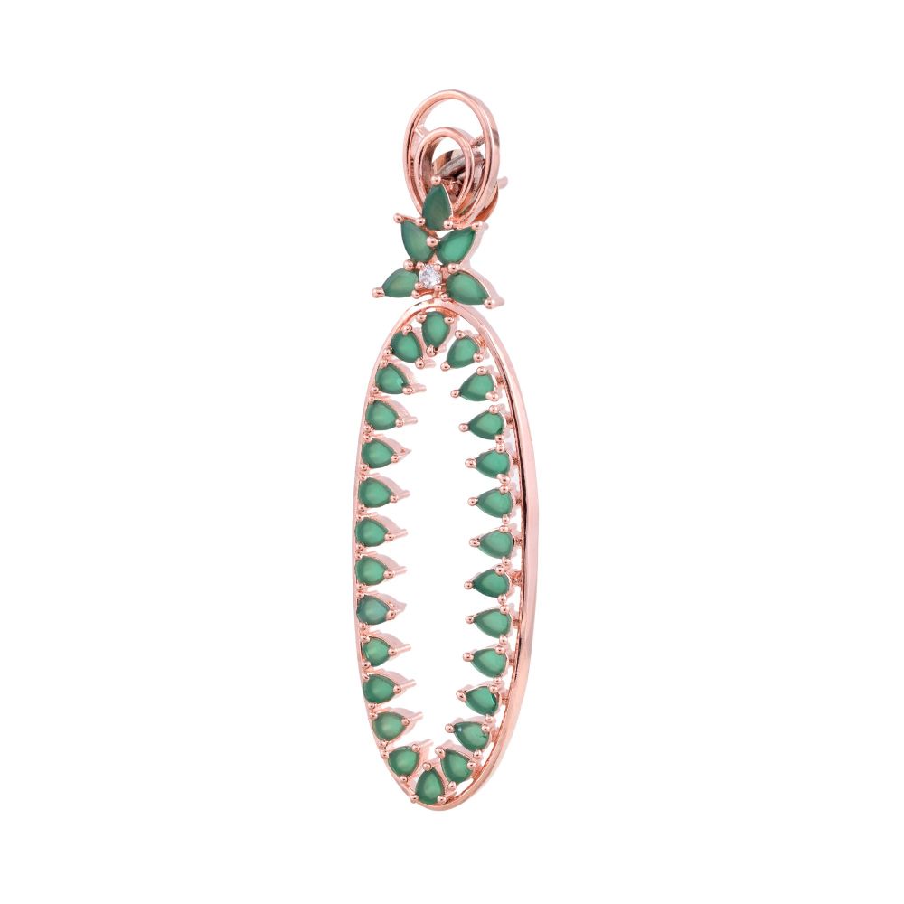 Rose Gold plated Green AD studded handcrafted Dangler Earring for Women and Girls