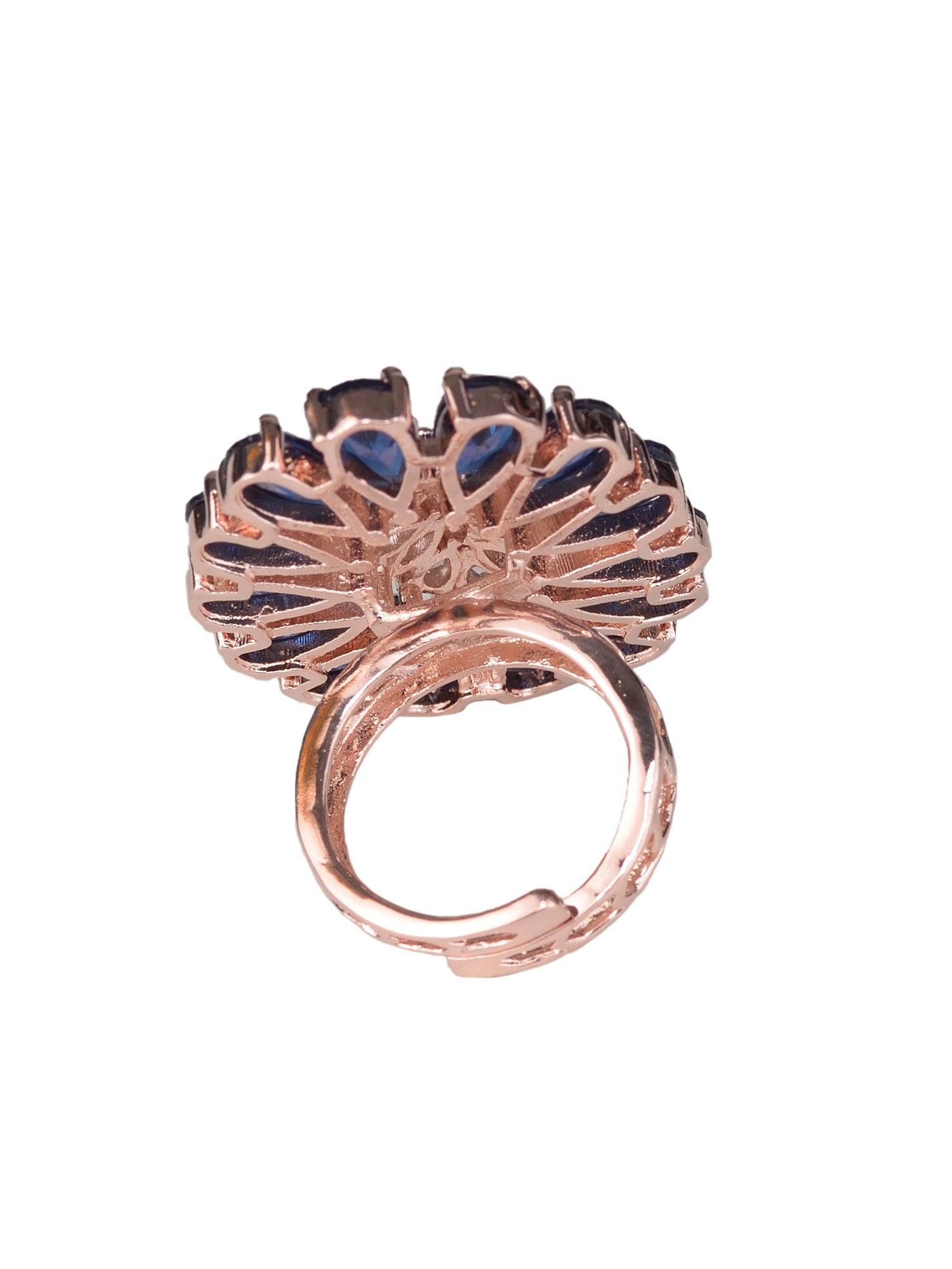 Sapphire and AD encrusted Floral Ring Blue Diamond Handcrafted Adjustable