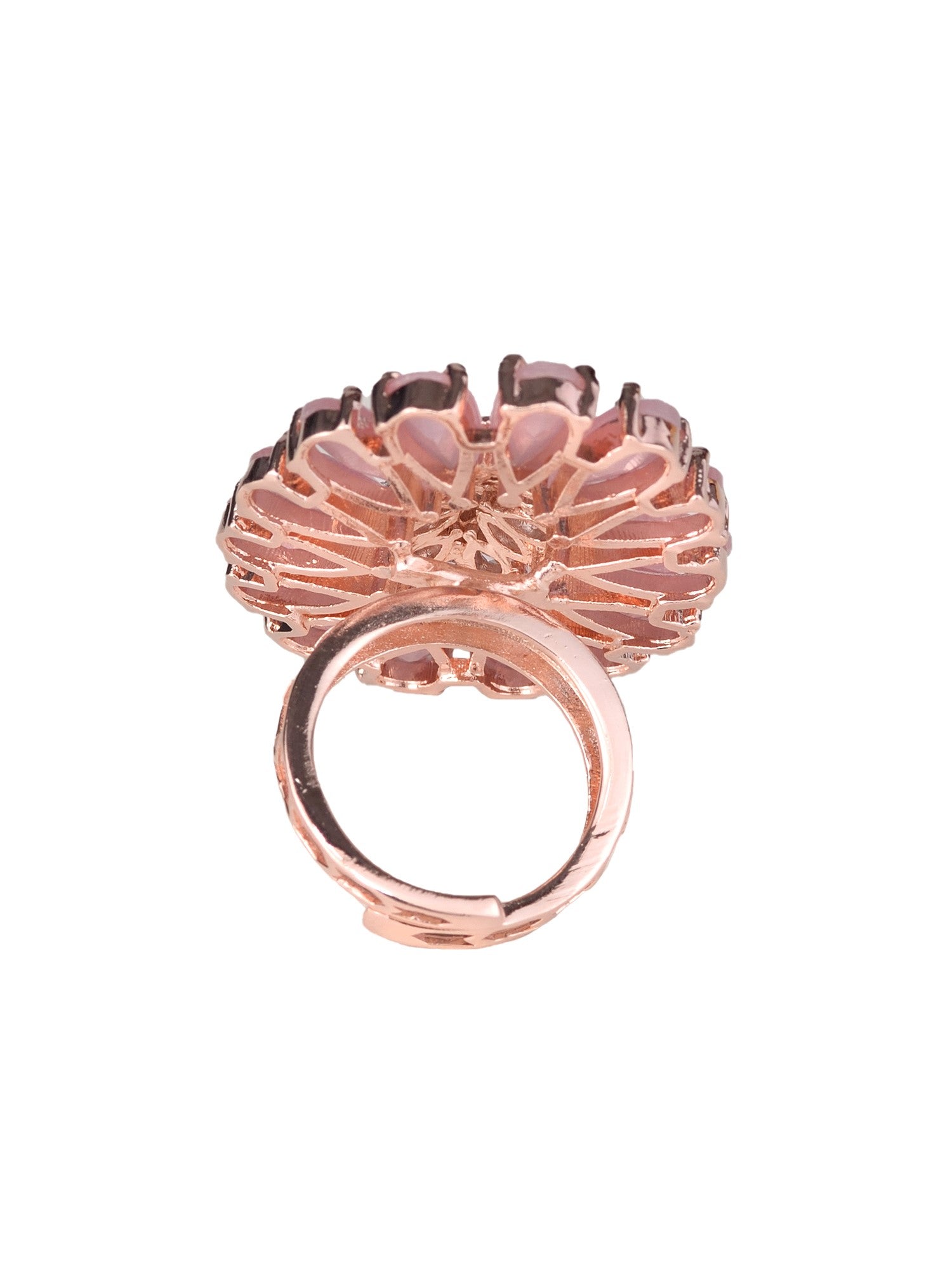 Rose Quartz and AD encrusted Floral Ring Baby Pink Pastel Diamond Handcrafted Adjustable