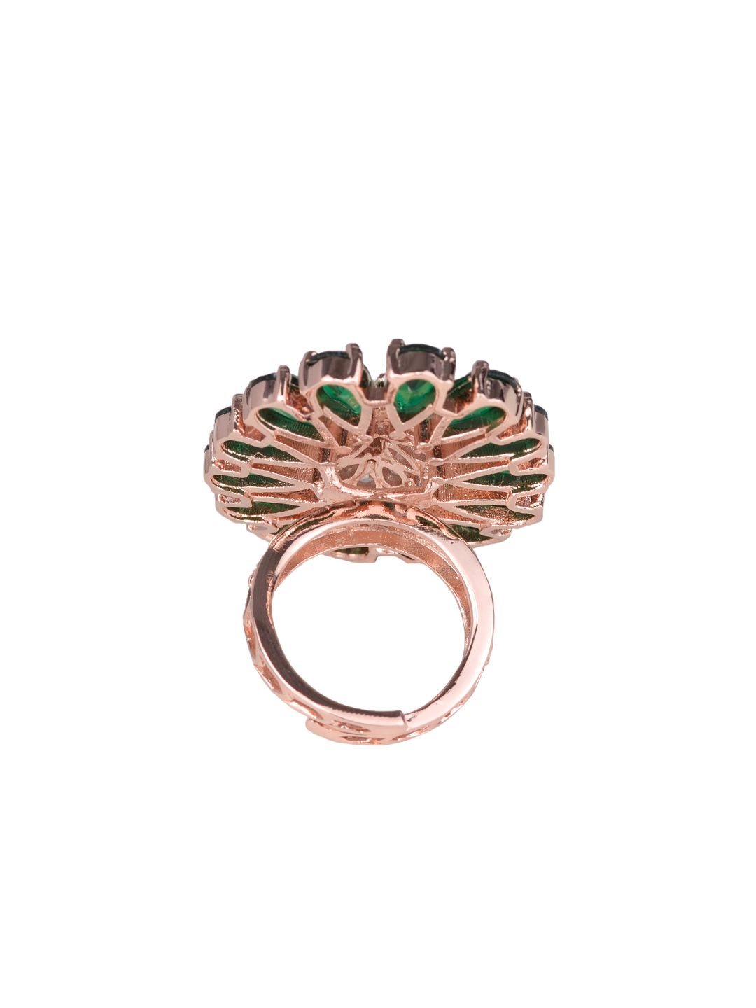 Emerald and AD encrusted Floral Ring Green Diamond Handcrafted Adjustable