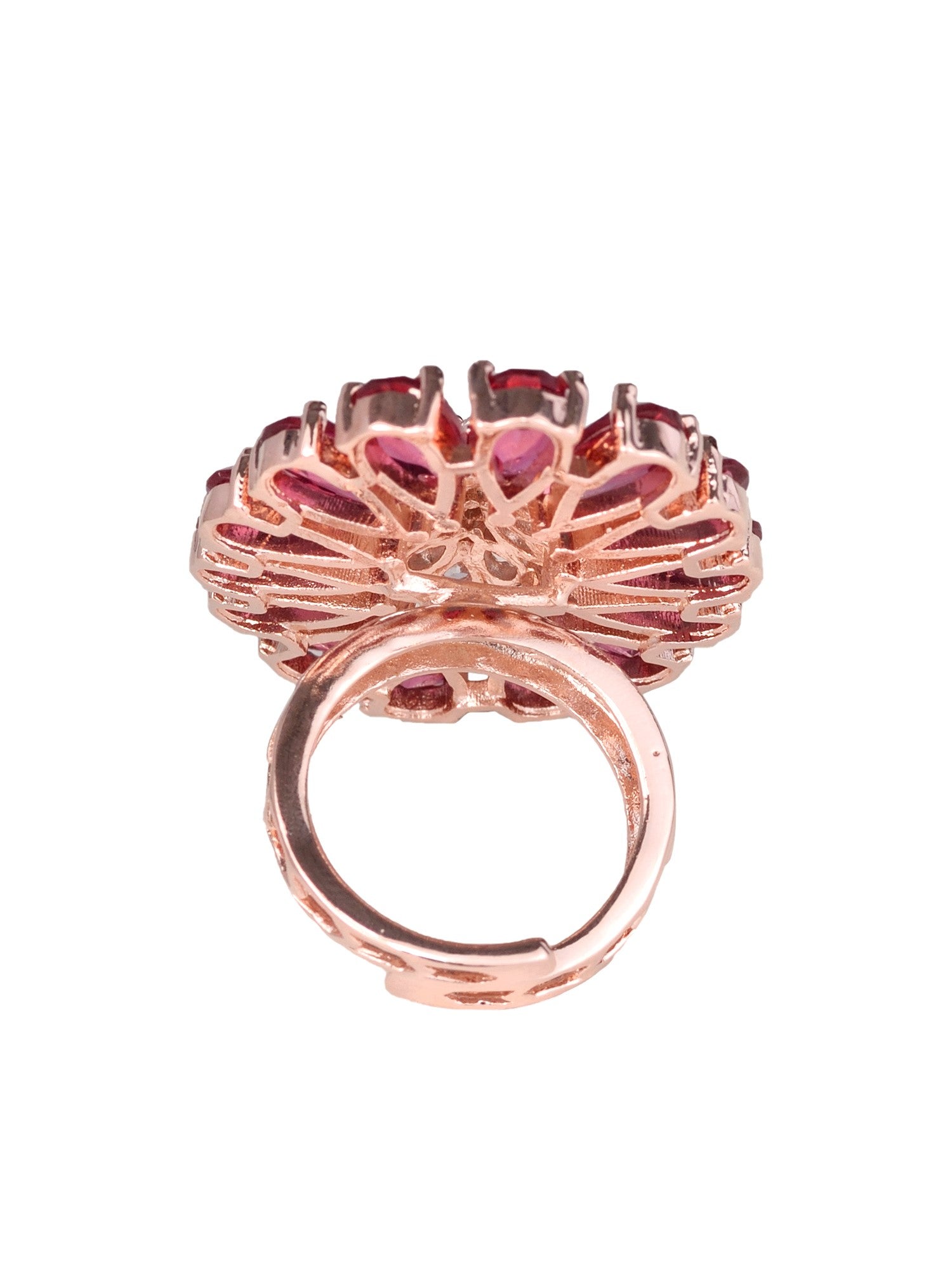 Ruby and AD encrusted Floral Ring Red Diamond Handcrafted Adjustable