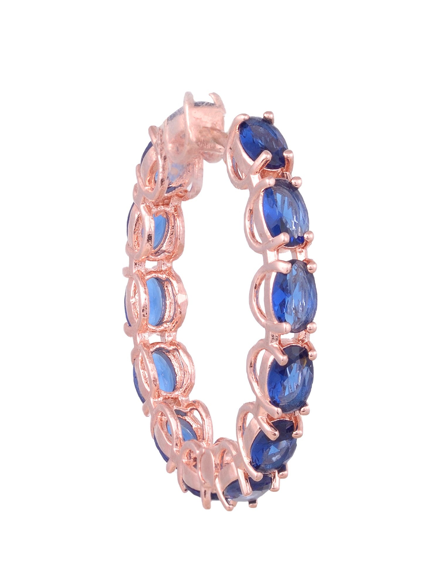 Sapphire studded Hoops Rose Gold Plated Blue Round Big Earrings