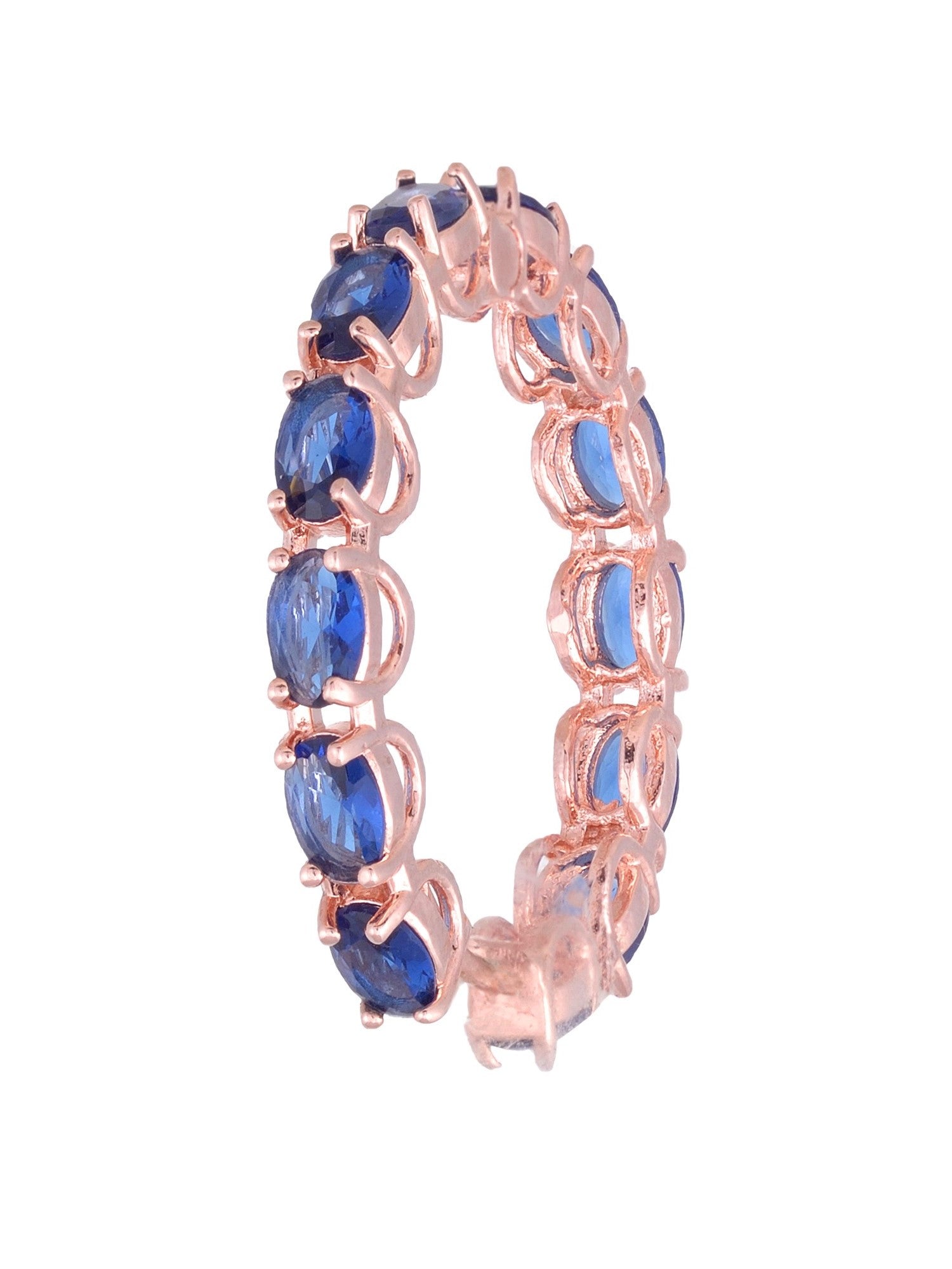 Sapphire studded Hoops Rose Gold Plated Blue Round Big Earrings