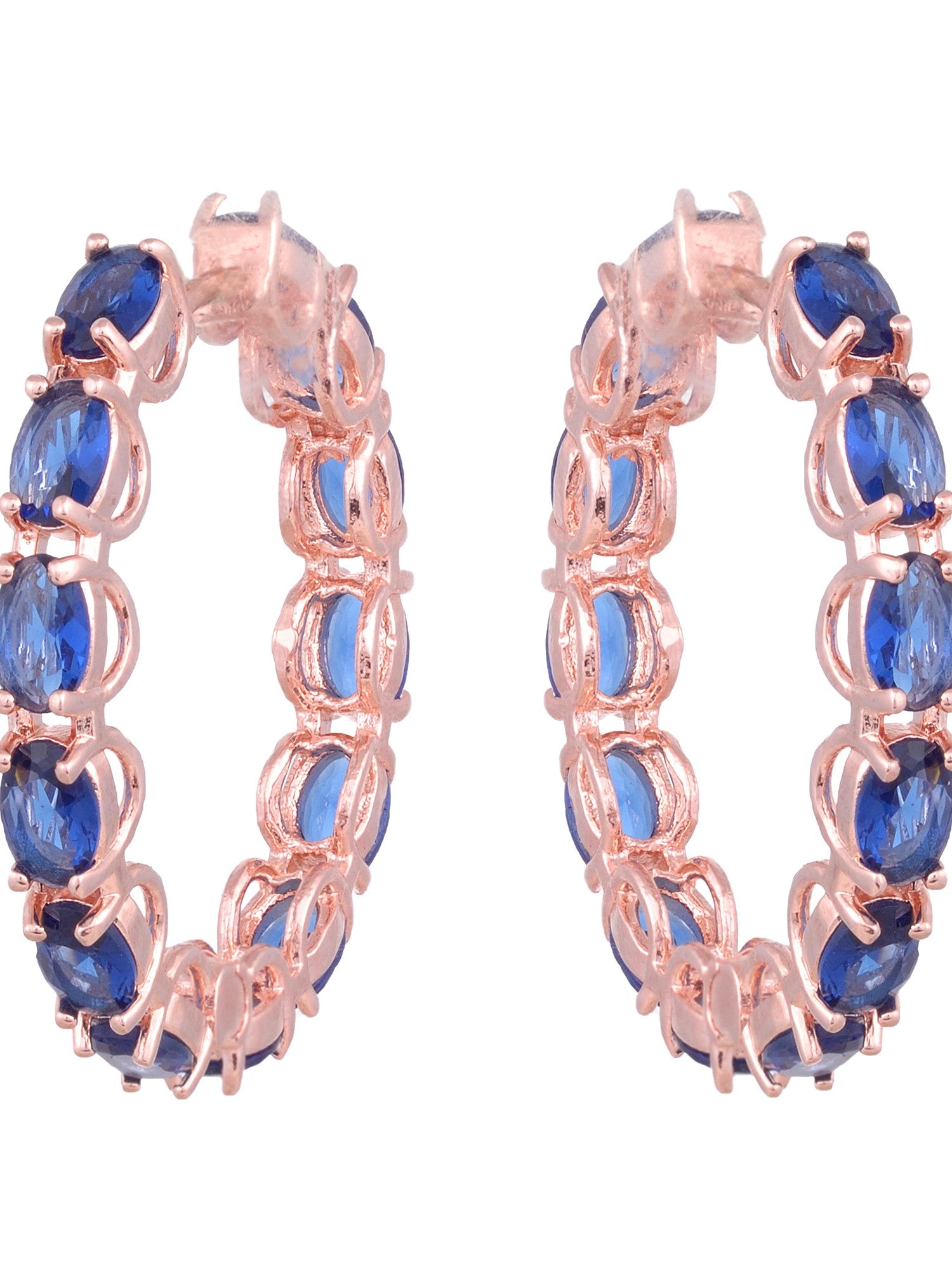 Sapphire studded Hoops Rose Gold Plated Blue Round Big Earrings