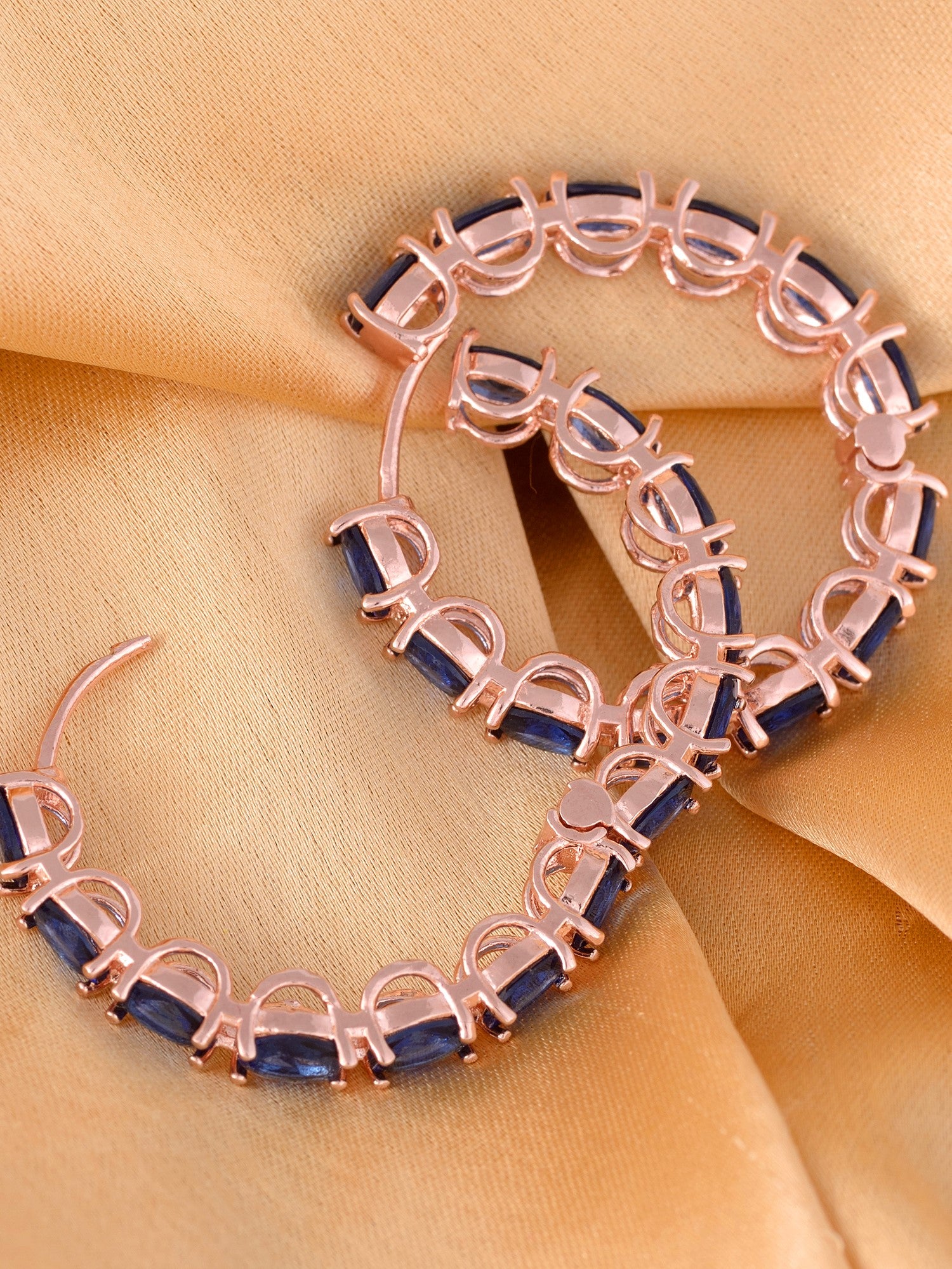 Sapphire studded Hoops Rose Gold Plated Blue Round Big Earrings