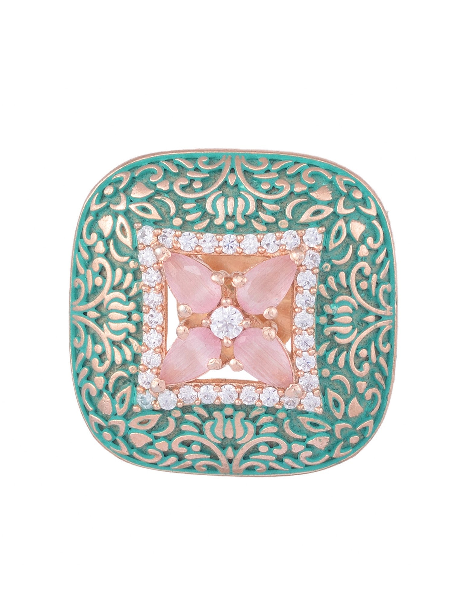 Teal Enamelled Studs Green Meenakari & Pastel Pink AD small earrings