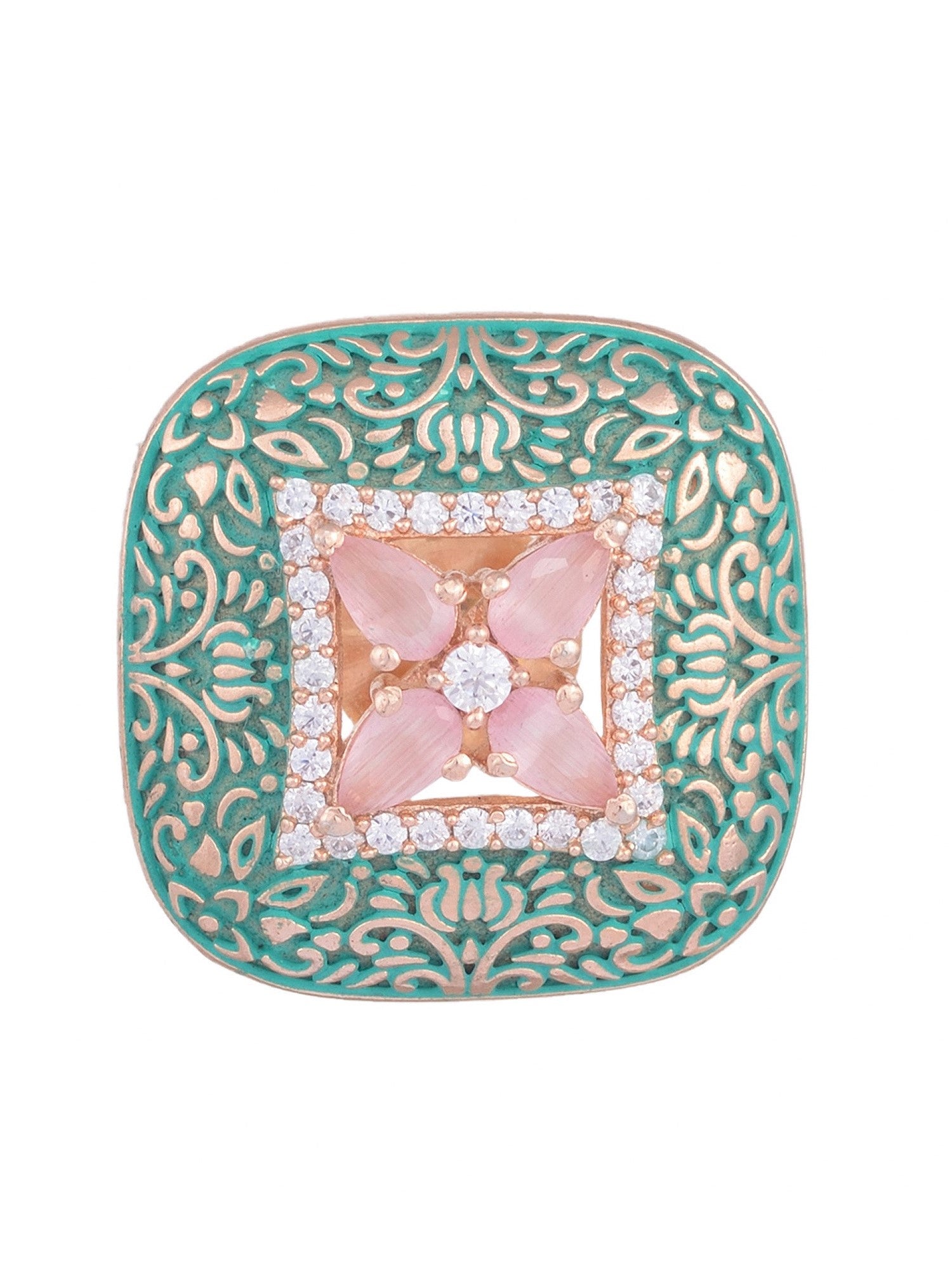 Teal Enamelled Studs Green Meenakari & Pastel Pink AD small earrings