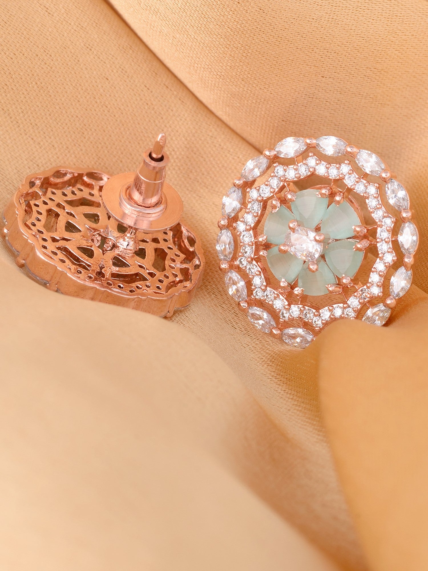 Stunning Pastel Blue Studs Amercan Diamond Studded Rose Gold plated Small Earrings
